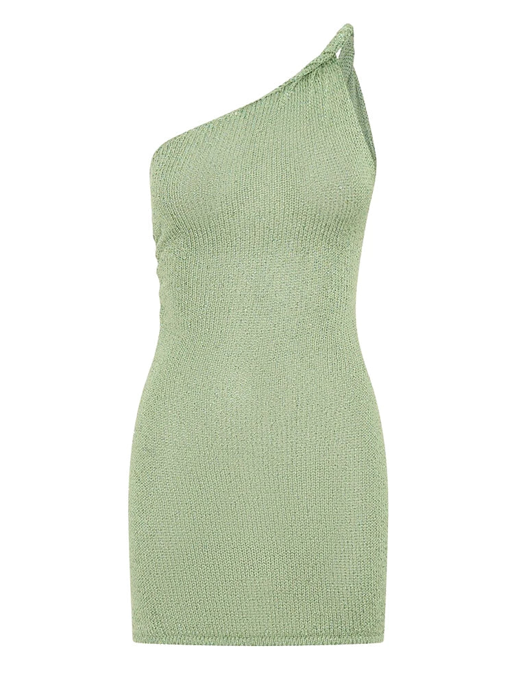 Robe Mini Tricotée Femme Une Épaule Col Halter Sexy Plage Soirée – Pareo Maillot Cover Up Chic Été | Mode Beachwear