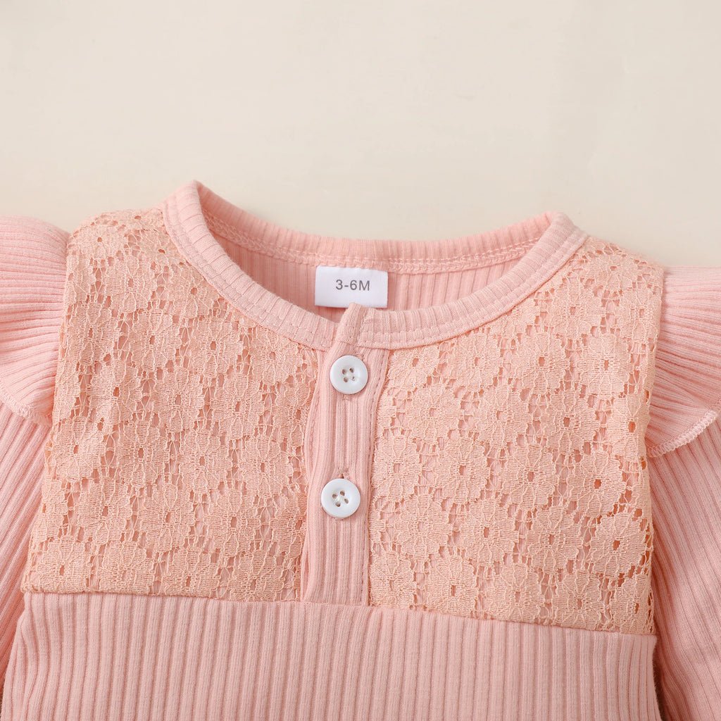 Tenue 3 Pièces Bébé Fille Fleurie – Body Manches Longues + Pantalon Fleurs + Bandeau 0-18 Mois
