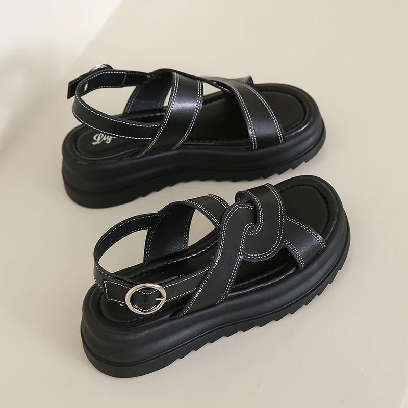 Sandales Romaines Baotou Talon Épais Femme 2025 – Boucle Respirantes Anti-Glisse
