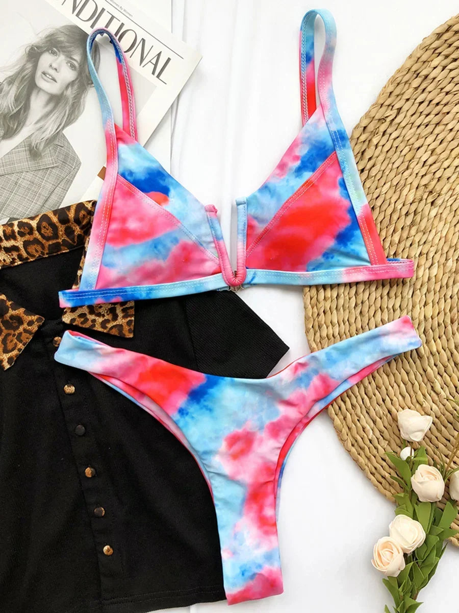 Bikini Femme 2 Pièces Denim Effet Jeans Tanga V Push-Up – Maillot de Bain Sexy Été & Plage