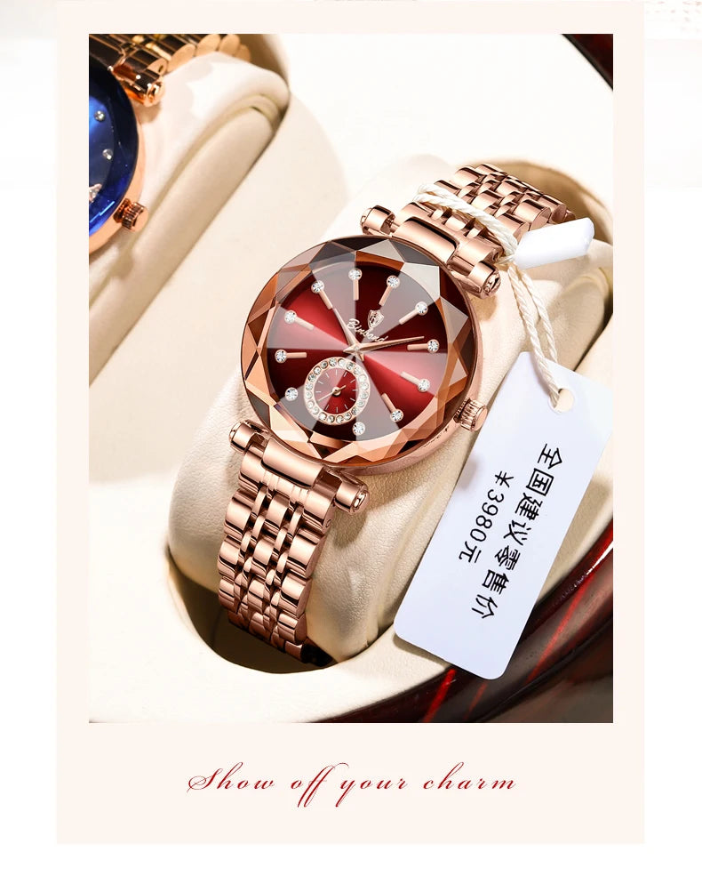 Montre Femme Luxe BINBOND Diamant Cœur de l'Océan Quartz – Lumineuse Étanche Élégante