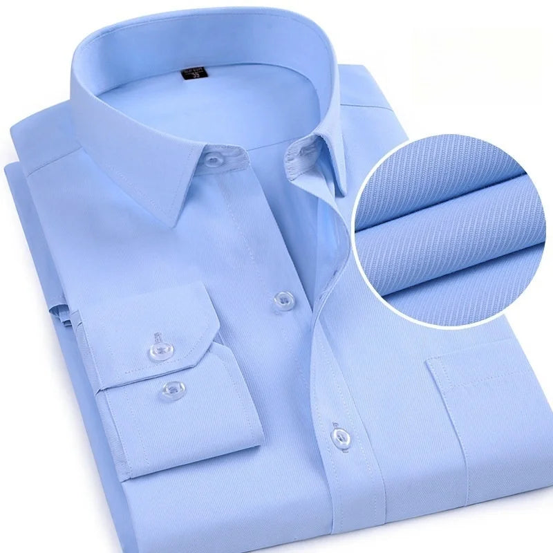 Chemise Homme Formelle Manches Longues Bureau Uni Mode Business Poche Sociale Bleu Blanc Grande Taille S-5XL – Élégante & Professionnelle | Mode Homme Premium