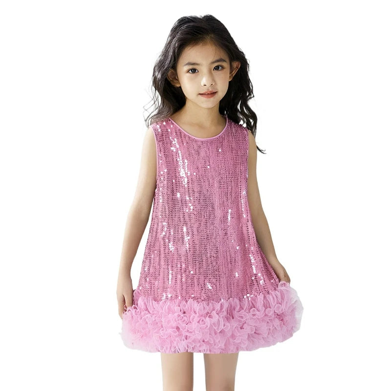 Robe Princesse Fille À Paillettes Sans Manches – Tenue Anniversaire Fête 2-8 Ans