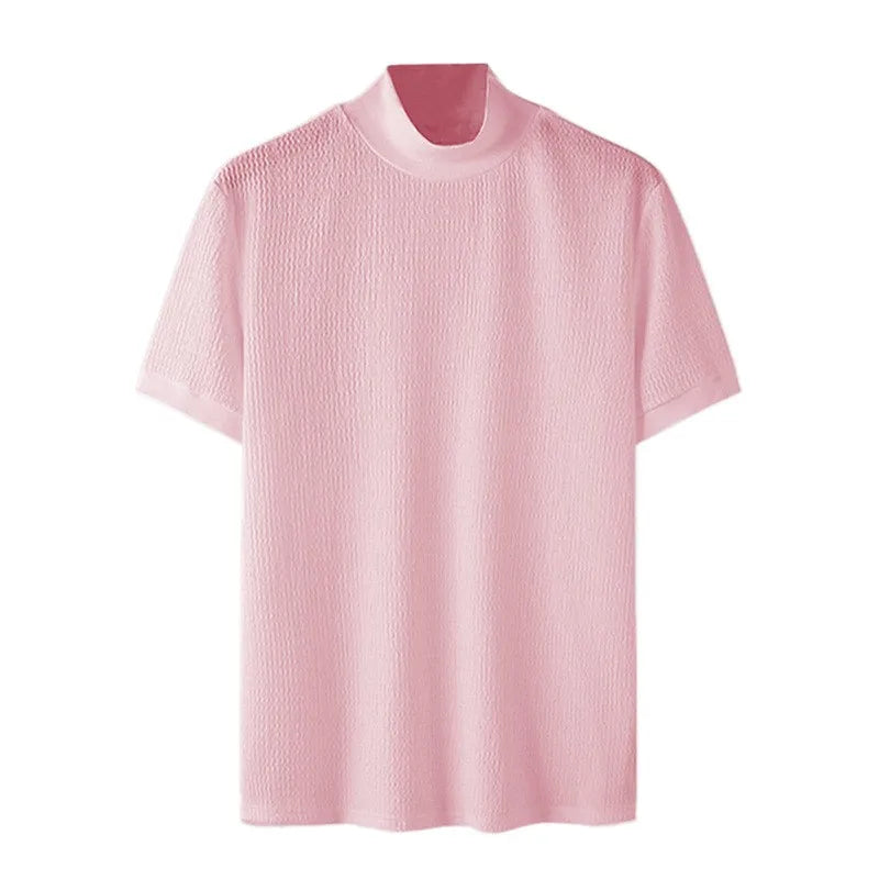 T-Shirt Homme Moulant Col Haut Texturé Couleur Unie Manches Courtes Style Coréen K-Fashion Streetwear Casual Été | Tee Shirt Col Haut K-Fashion Premium