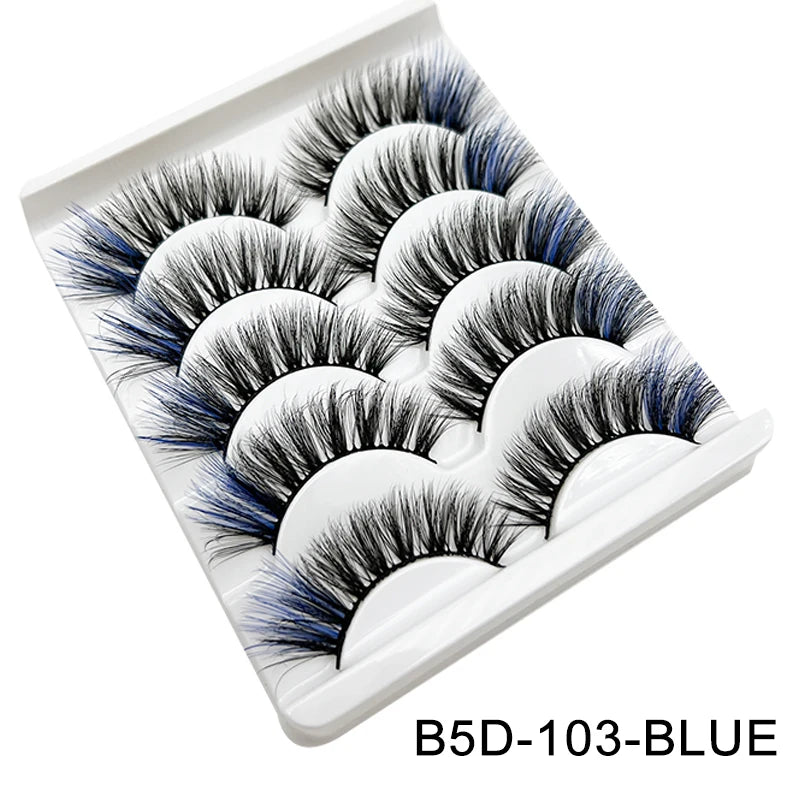 Faux Cils 3D Mink Colorés – Lot 5 Paires Fluffy | Rose, Bleu, Rouge | Maquillage Festif