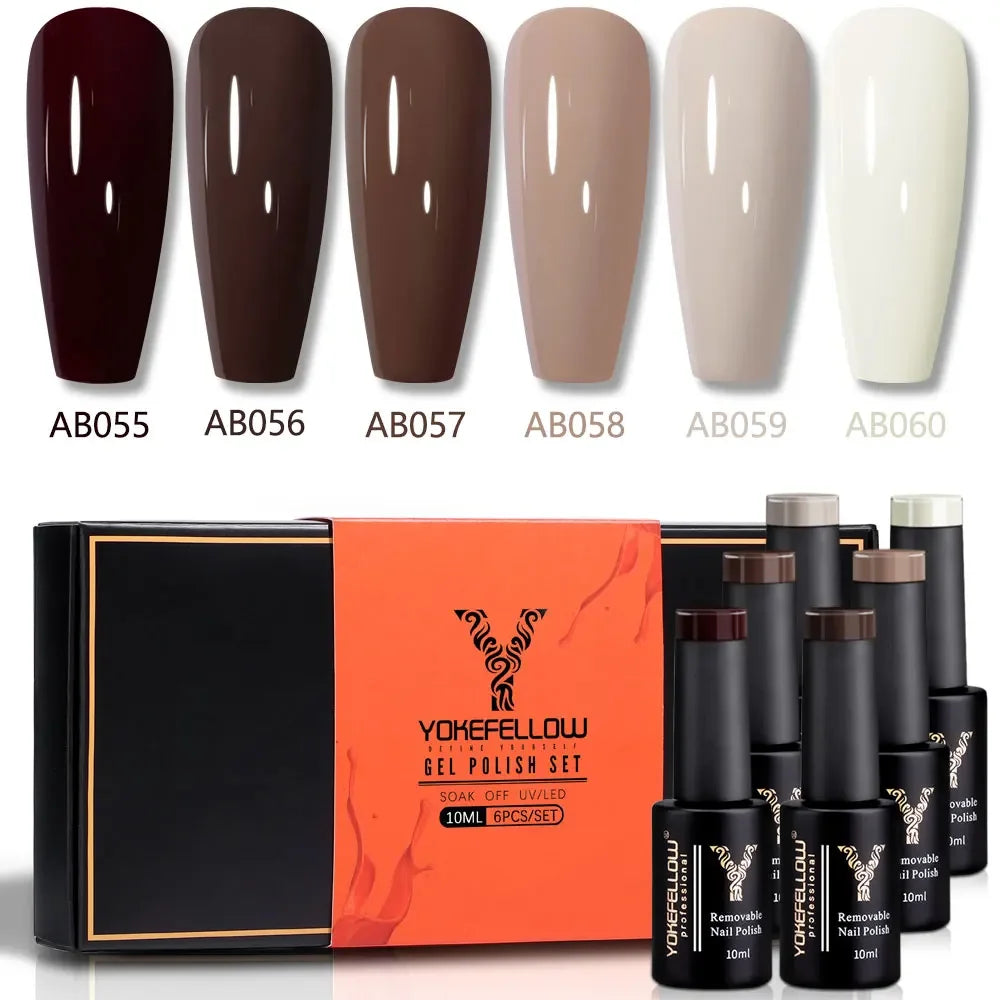 YOKEFELLOW Gel Polish Pastel Pink Glitter 6pcs – Vernis Semi-Permanent Été DIY Salon 10ML
