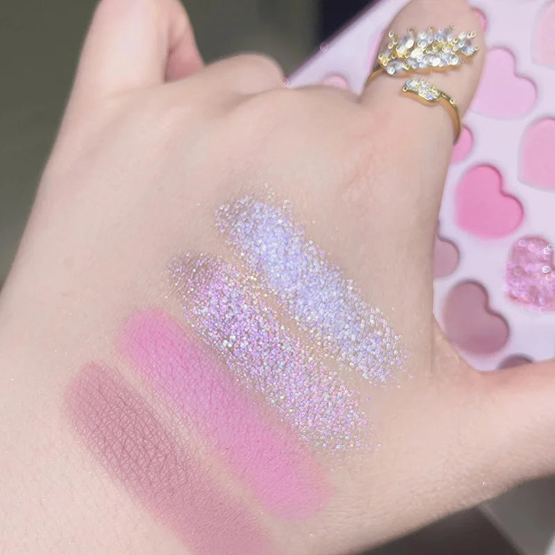 Palette Fard à Paupières 20 Couleurs Forme Cœur Sweet Pink – Perle Glitter Violet & Rose | Blush Illuminateur Coréen