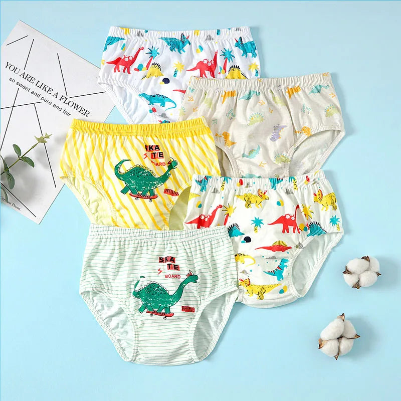 Lot 3 Slips Garçon Coton Imprimé Dinosaure – Sous-Vêtements Respirants Doux 2-14 Ans