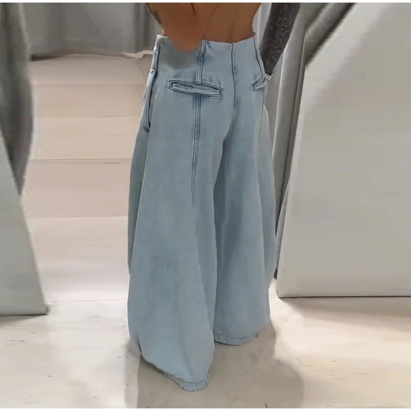Jean Large Femme Y2K Oversize Taille Haute Baggy Jambe Large Denim – Pantalon Streetwear Chic Tendance | Mode 2025