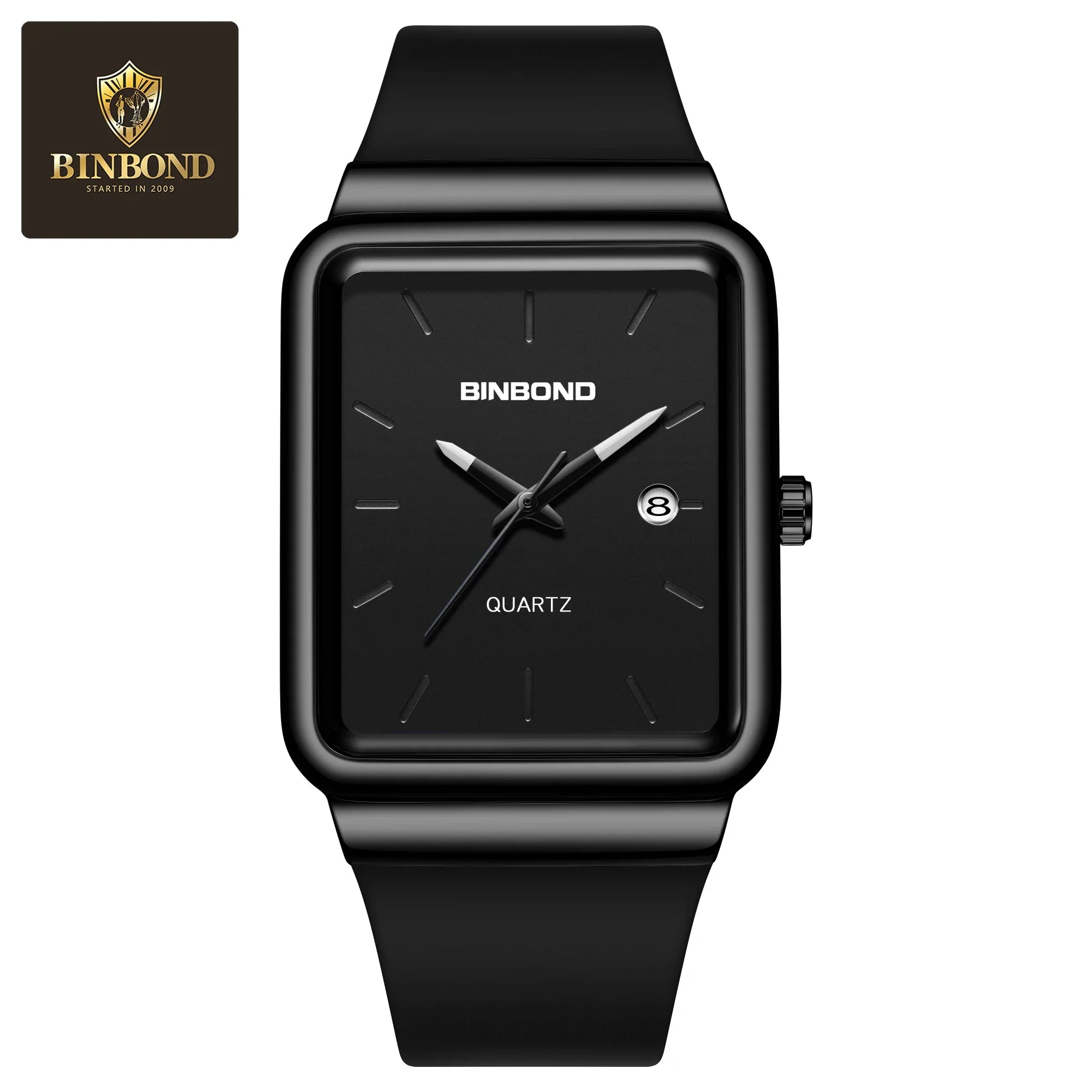 Montre Homme BINBOND Carré Quartz Silicone – Fashion Simple Étanche Tendance Original