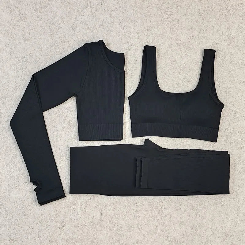 Ensemble Sport Femme Seamless Ribo – Legging Gainant & Haut Manches Longues | Gym, Yoga & Fitness | Tenue Sportive Sexy