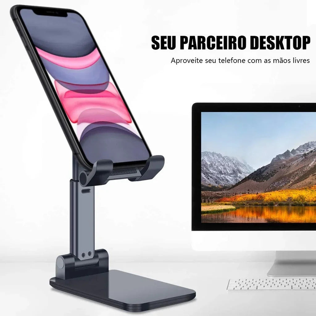 Suporte Dobrável Ajustável Para Celular Tablet Preto Branco Universal Para Mesa Cama Estável Prático