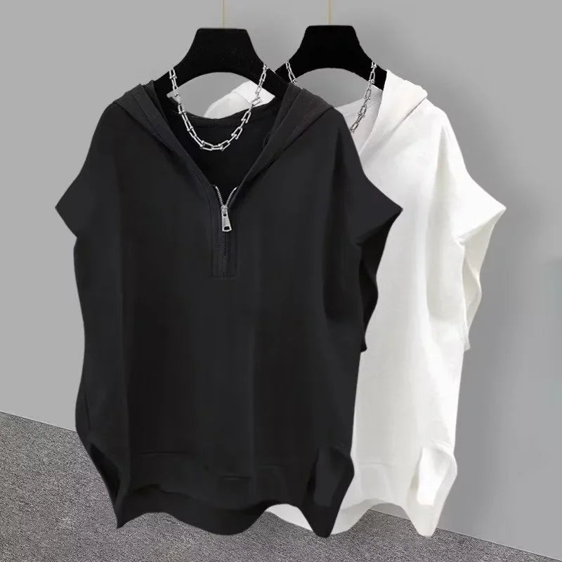 Débardeur Homme Zippé À Capuche Sans Manches Korean Fashion Y2K Streetwear Casual Hip Hop Été Tendance Confortable – Vest Zippé Premium Urban | Mode Homme Streetwear Premium