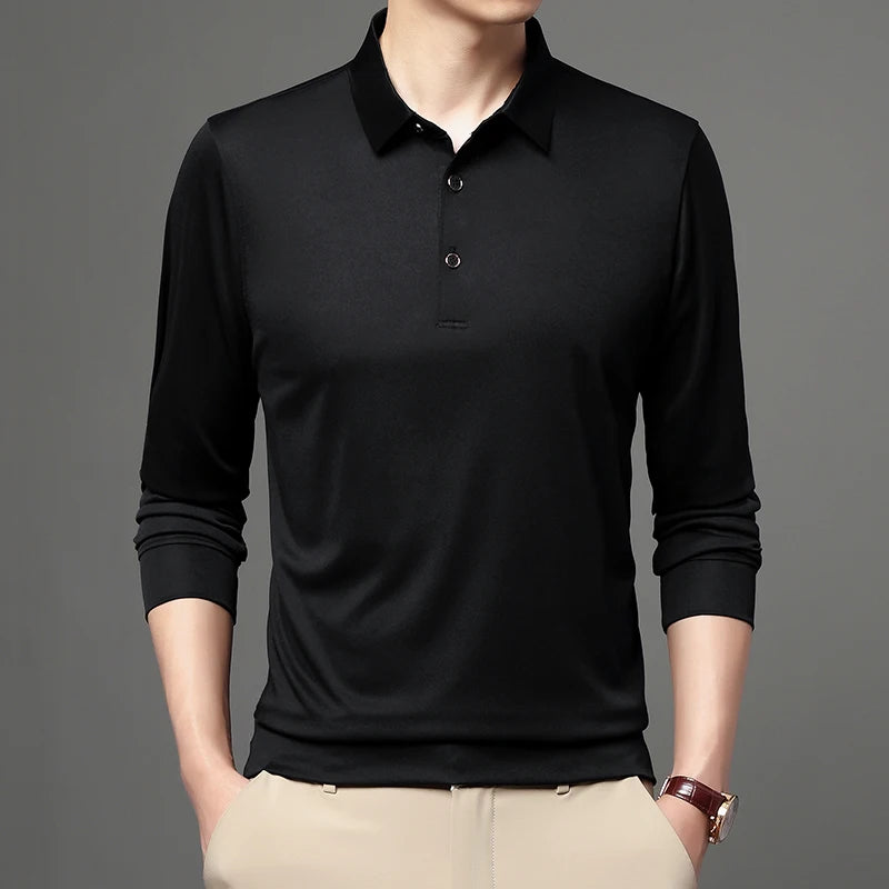 Polo Homme Manches Longues Col Polo Couleur Unie – Casual Élégant Printemps Automne | Mode Homme Premium