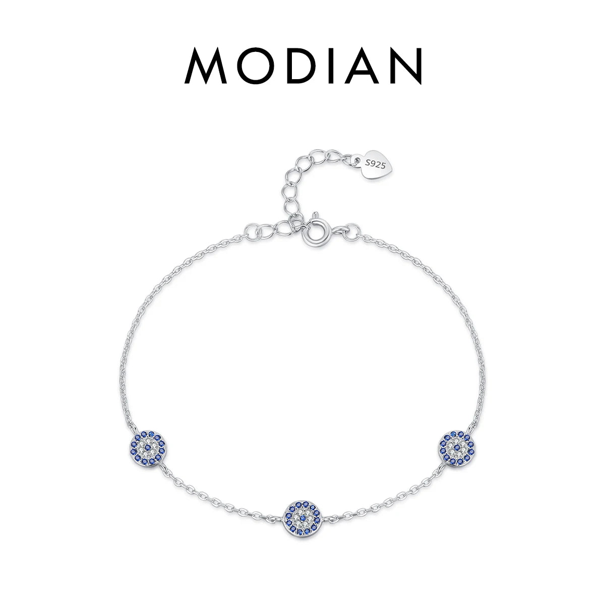 Bracelet Argent 925 Pur MODIAN Luxe – Yeux Turquoise Bleu & Zircon Cubique Cristal Transparent | Bijou Fin Femme Chaîne Maille Élégante & Hypoallergénique