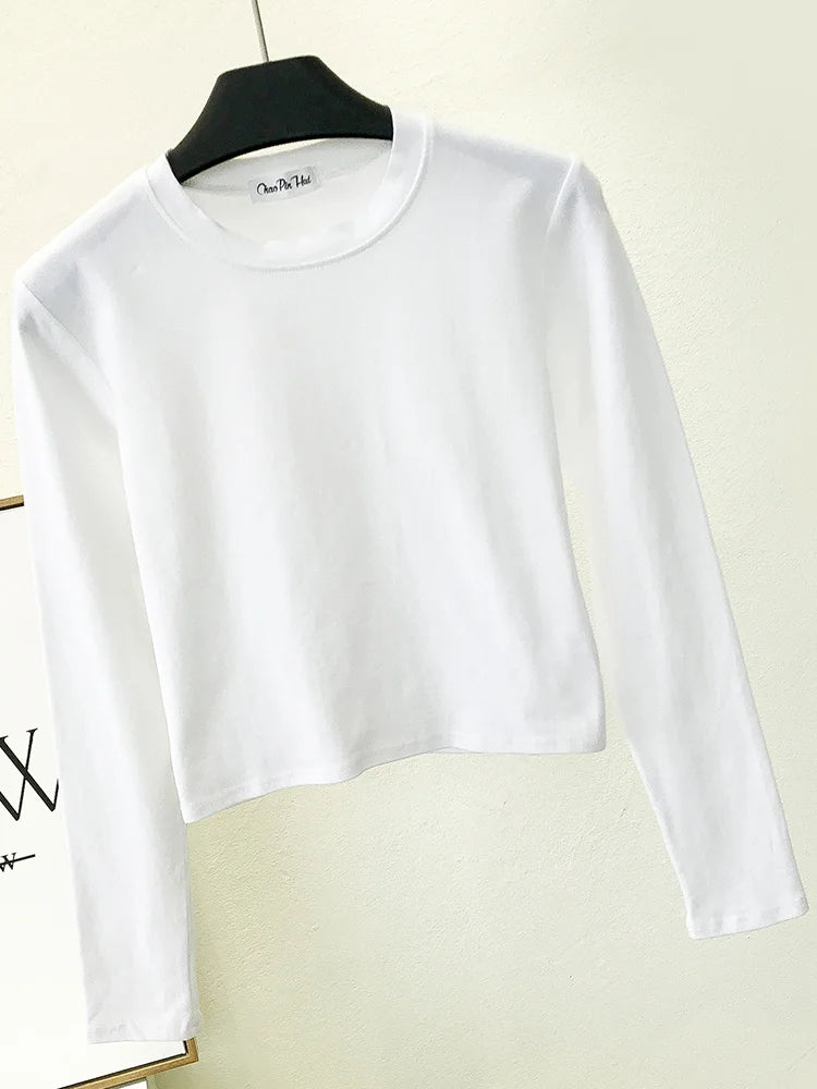 Top Femme Sexy Col Rond Manches Longues Découpe Nombril Basique – Mode Casual & Tendance | Automne