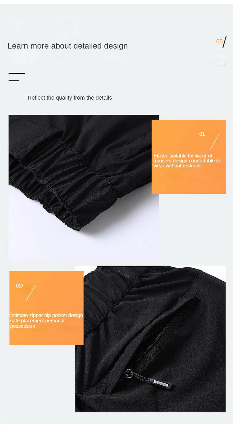 Pantalon Homme Grande Taille Soie de Glace Stretch Respirant Jambe Droite Séchage Rapide Élastique Été Confortable Léger Noir Jusqu'à 6XL – Pantalon Premium Grande Taille Soie de Glace Stretch Été | Mode Homme Grande Taille Premium