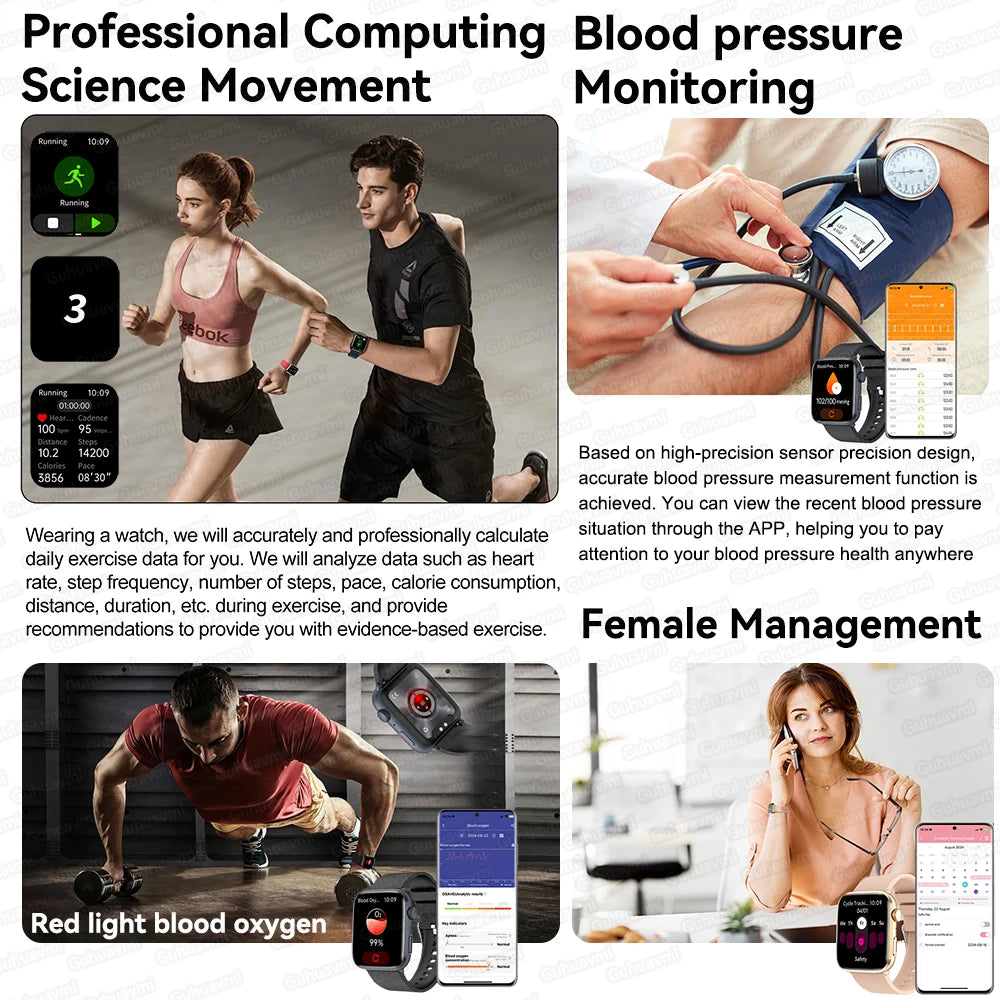 Smartwatch 2025 Unisexe Santé NFC Bluetooth – Tension Artérielle Oxygène Sport Appels | Homme & Femme