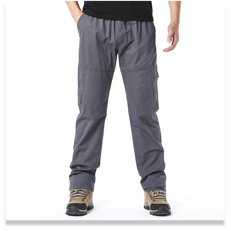 Pantalon Cargo Homme Coton Haute Qualité Multi-Poches Taille Élastique Loose – Casual Outdoor Camping Randonnée Travail Printemps Automne | Mode Homme Tactique