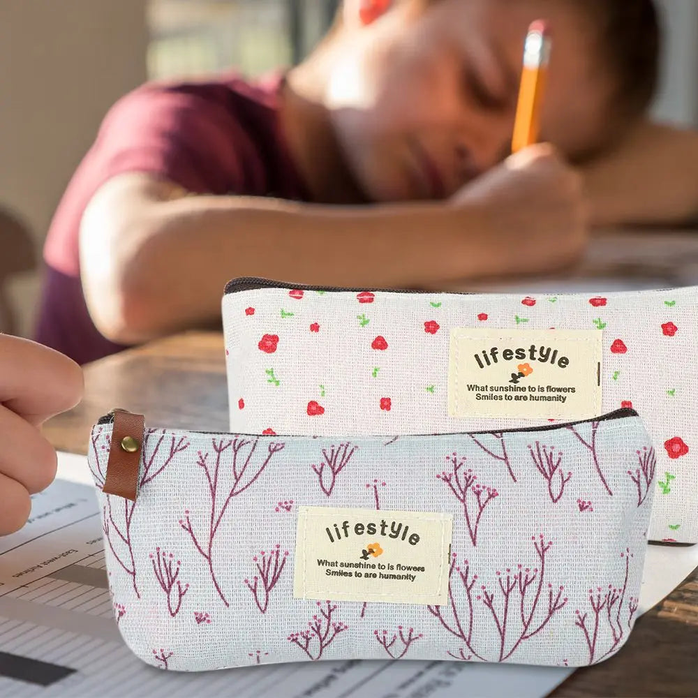 Trousse À Crayons Florale Canvas – Pochette Papeterie Mignonne Style Champêtre École
