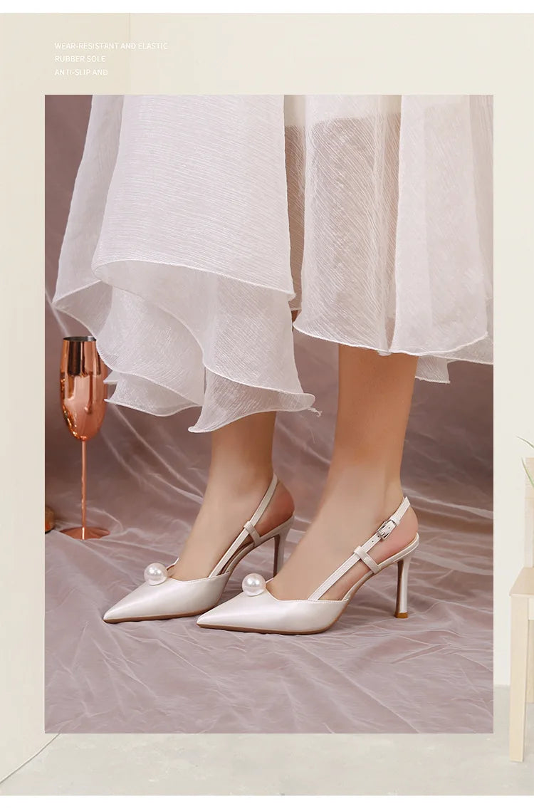 Escarpins Mariage Blanc Stiletto Demoiselle d'Honneur 2025 – Bout Pointu 6.5/8.5CM Pumps