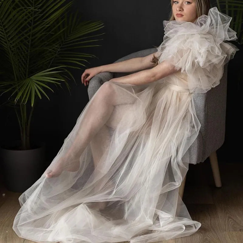 Robe Maternité Longue Transparente Séance Photo – Robe Grossesse Sexy Couleur Unie Baby Shower