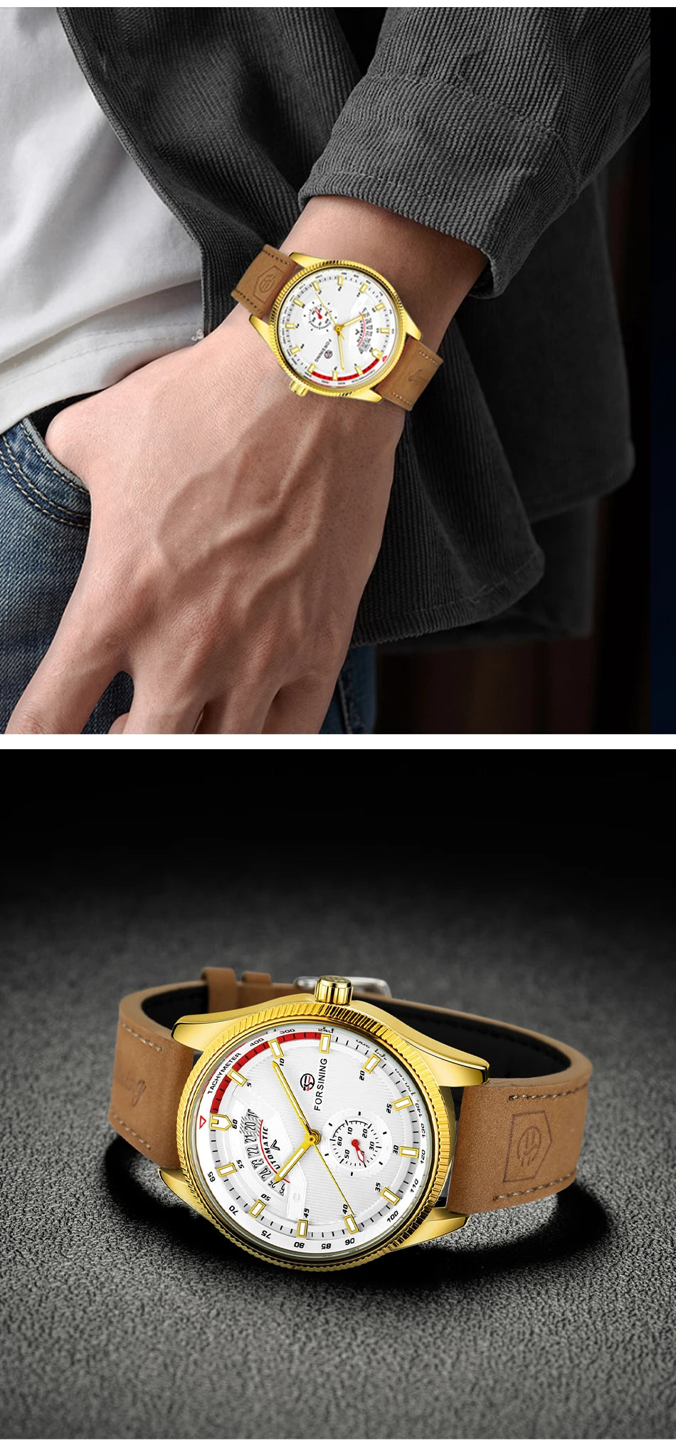 Montre Homme FORSINING Mécanique Automatique Chronographe Calendrier Cuir & Acier – Luxe Haute Qualité