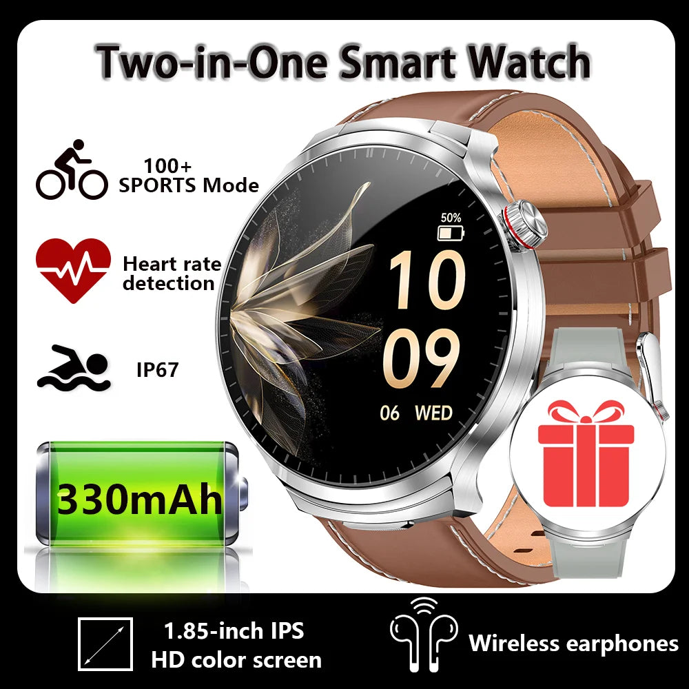Smartwatch 2-en-1 + Écouteurs TWS Bluetooth – Écran HD 1.85" IP67 Étanche | 100+ Sports | Appels & Suivi Fitness