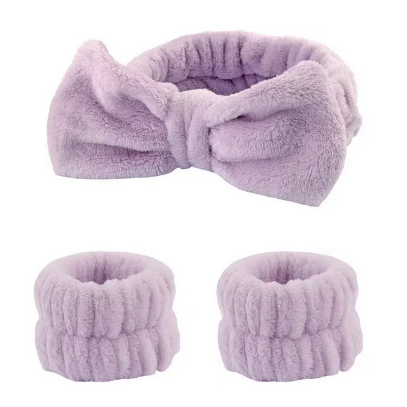 Set Bandeau & Bracelets Lavage Visage - Nœud Papillon Rose Spa