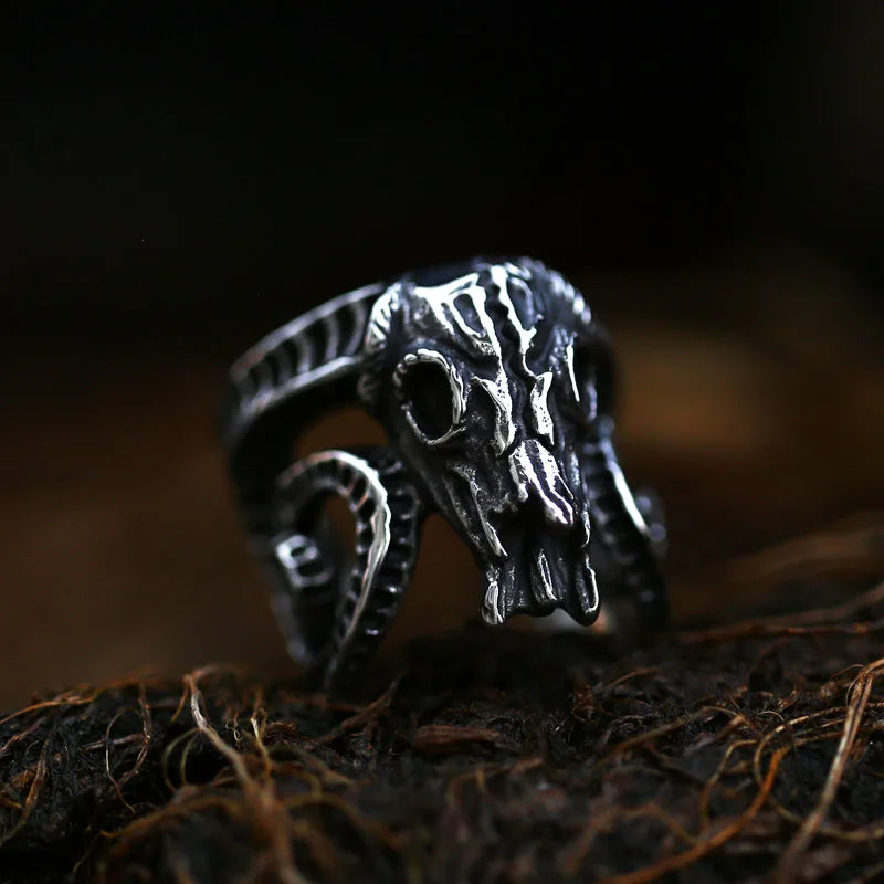 Bague Viking Tête de Bélier Acier Inoxydable 316L — Bijou Homme Vintage Ajustable