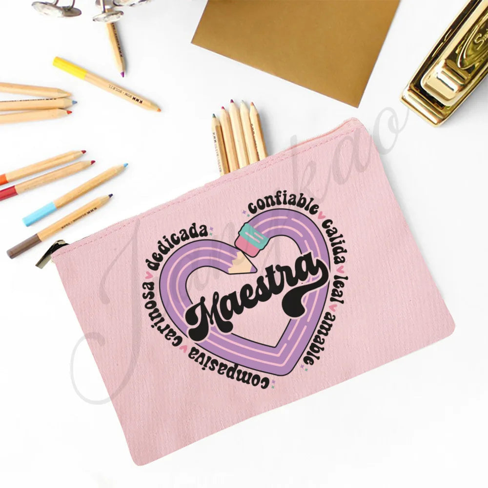 Trousse Maquillage Maestra Imprimé Coeur Espagnol – Organisateur Voyage & Crayon | Cadeau Enseignante