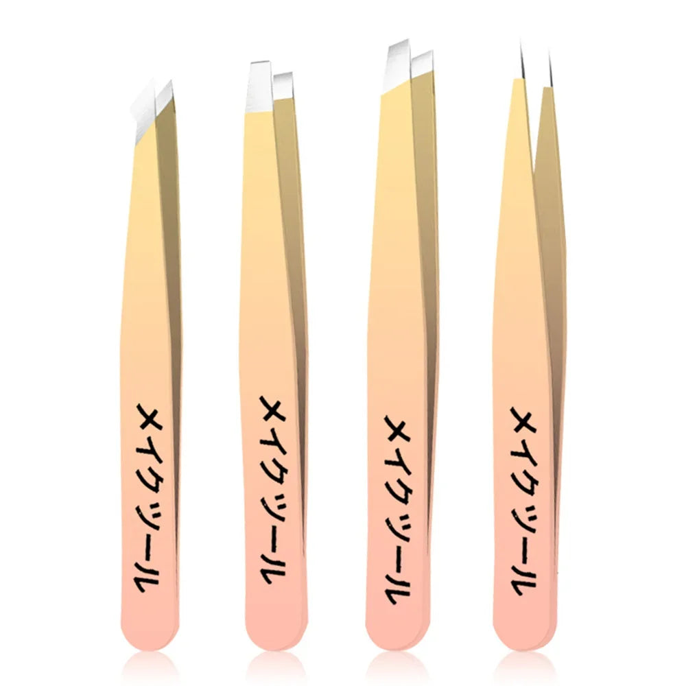 Set 4 Pinces à Épiler Multicolores - Précision Sourcils & Poils Incarns