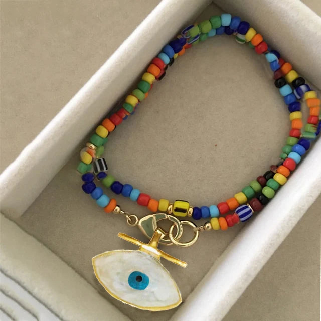 Collier Ras-du-Cou Boho Vintage – Cœur, Coquillage & Œil Turc | Bijou Femme Tendance Été & Plage | Accessoire Mode Charme