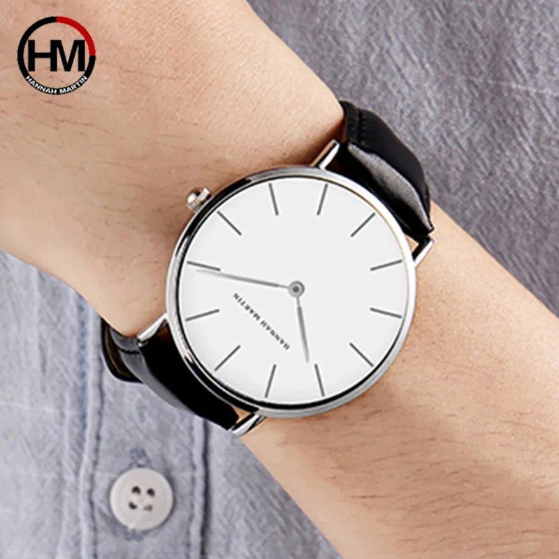 Montre Homme Hannah Martin Quartz Japonais – Bracelet Cuir Marron Argenté Étanche Fashion