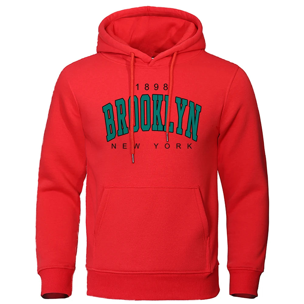 Sweatshirt Homme Oversize Col Rond Imprimé Brooklyn New York 1898 Fashion Créatif Streetwear Casual Tendance – Hoodie Graphique Urban Vintage | Mode Homme Streetwear Premium