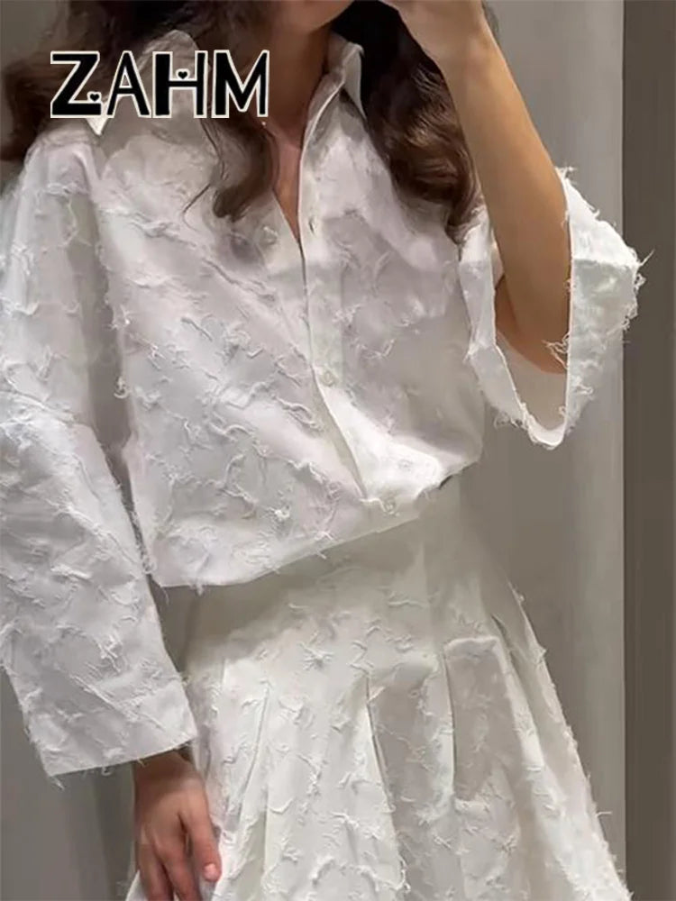 Ensemble 2 Pièces Femme - Chemise Boutons À Franges & Jupe Plissée Zippée | Urban Lady