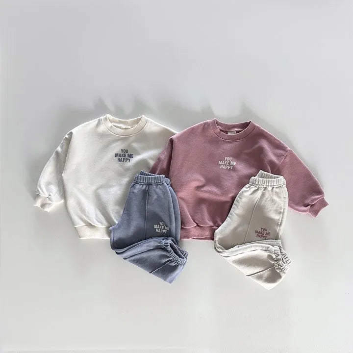 Ensemble 2 Pièces Enfant Pull Manches Longues + Pantalon – Style Coréen Casual Printemps Automne