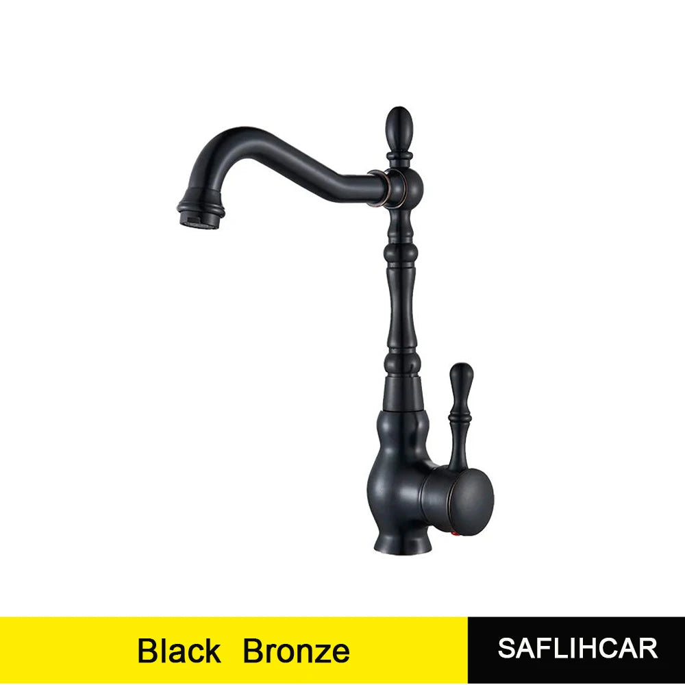 Robinet Laiton Antique Mono-Trou – Poignée Céramique Pivotante, Mitigeur Eau Chaude & Froide | Cuisine & Salle de Bain