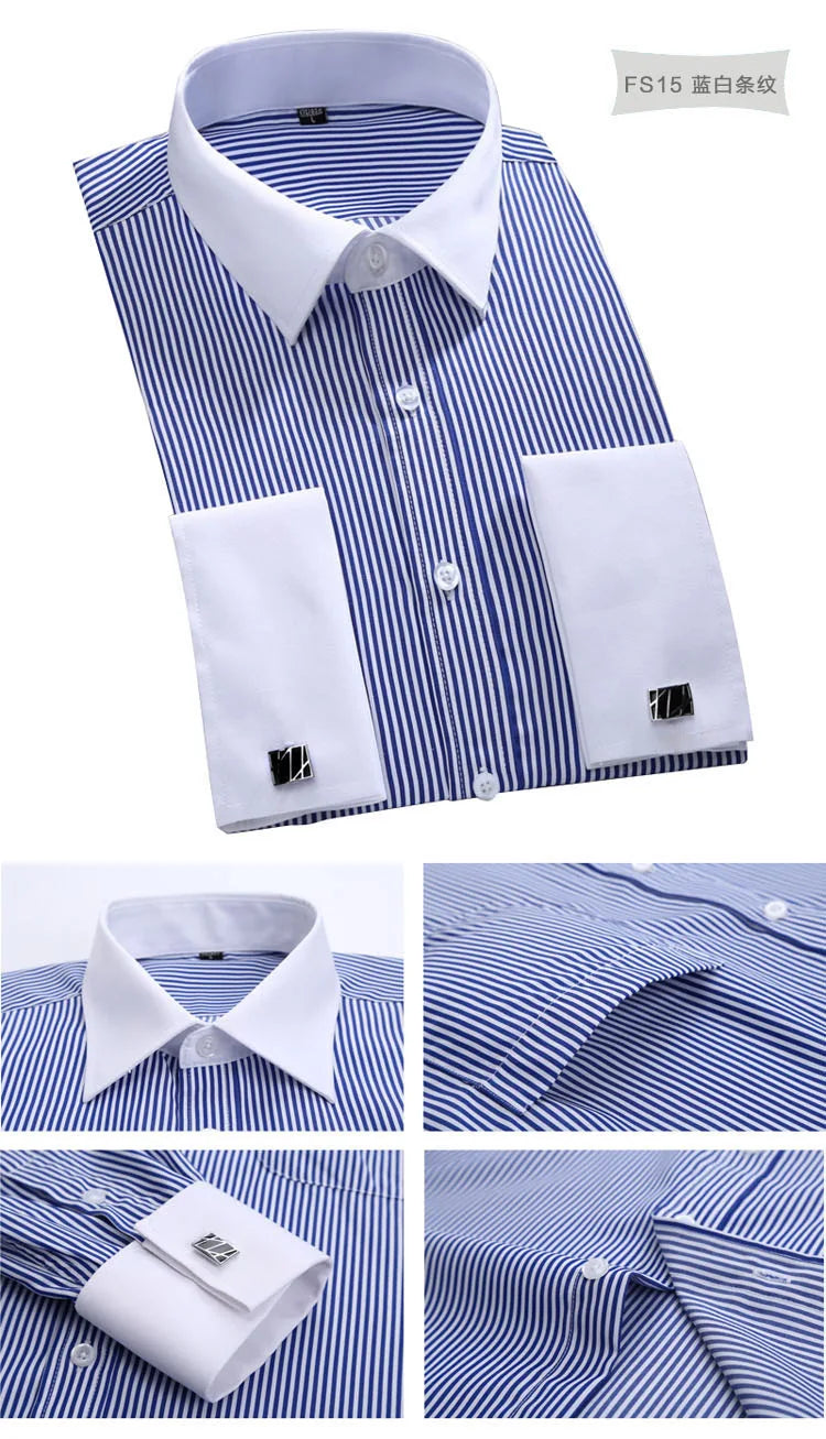 Chemise Homme Classique Poignets Français Manches Longues Coupe Standard – Formelle Business Mariage Bureau Blanche Élégante | Mode Homme Premium