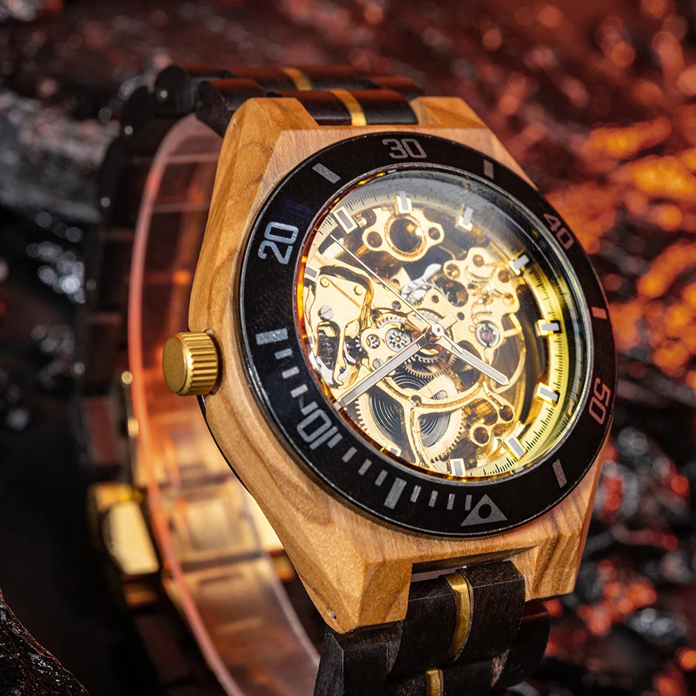 Montre Homme BOBO BIRD Bois Mécanique Luxe – Grand Cadran Top Brand Naturel Unique
