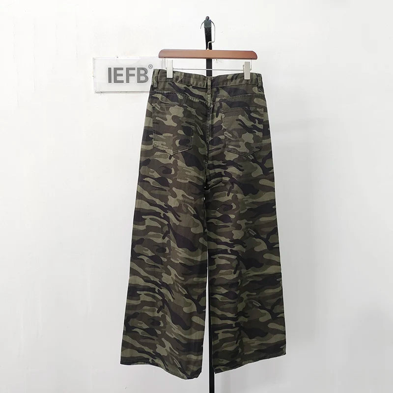 Jean für Herren, Camouflage, Vintage, Washed, weites Bein, Denim, Loose Fit, Casual, Herbst Winter, Hellblau, Streetwear, Trend, Komfortabel – Premium Camo Wide Leg Jeans | Herrenmode Denim Premium Streetwear