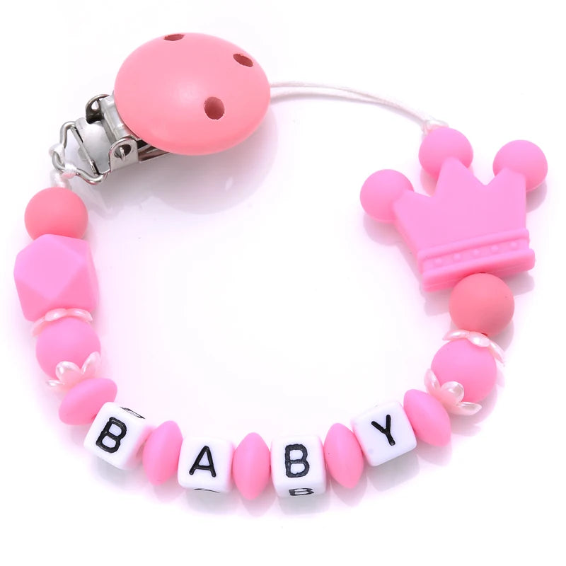 Attache-Tétine Couronne Bébé Silicone Fait Main – Chaîne Anneau de Dentition Toddler