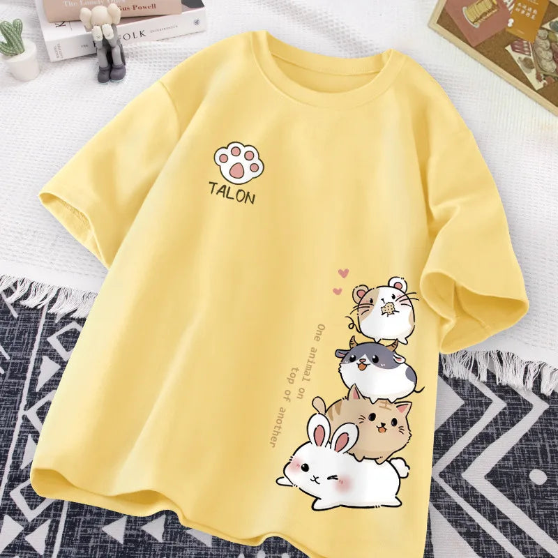 T-Shirt Imprimé Hamster Kawaii Style Japonais Femme – Coupe Loose Casual | Été Cute & Doux