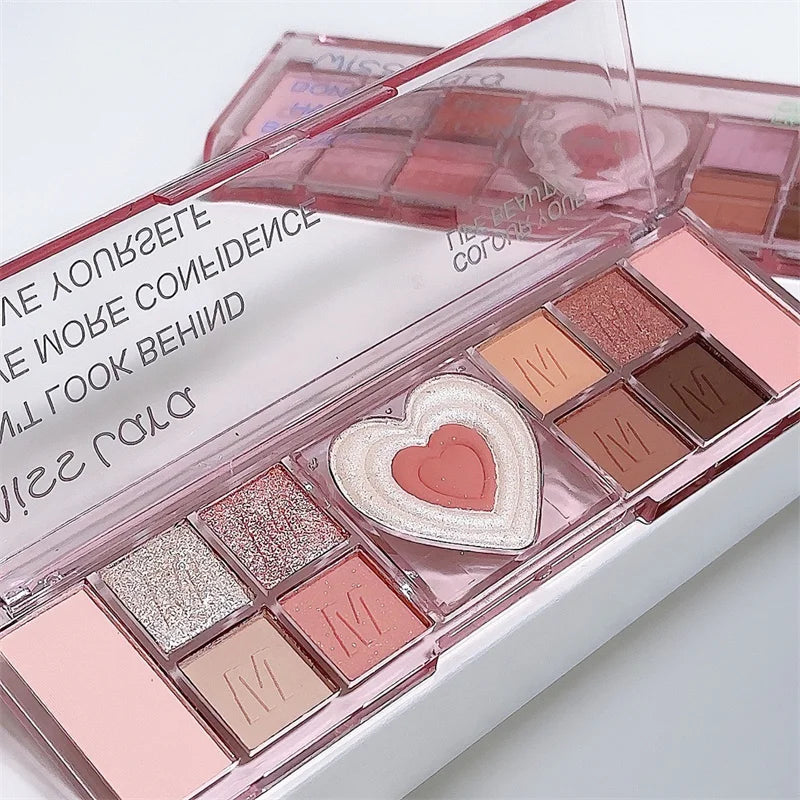 Palette Fards À Paupières 12 Couleurs Coeur Rose – Tons Froids Mat & Brun | Maquillage Coréen Naturel