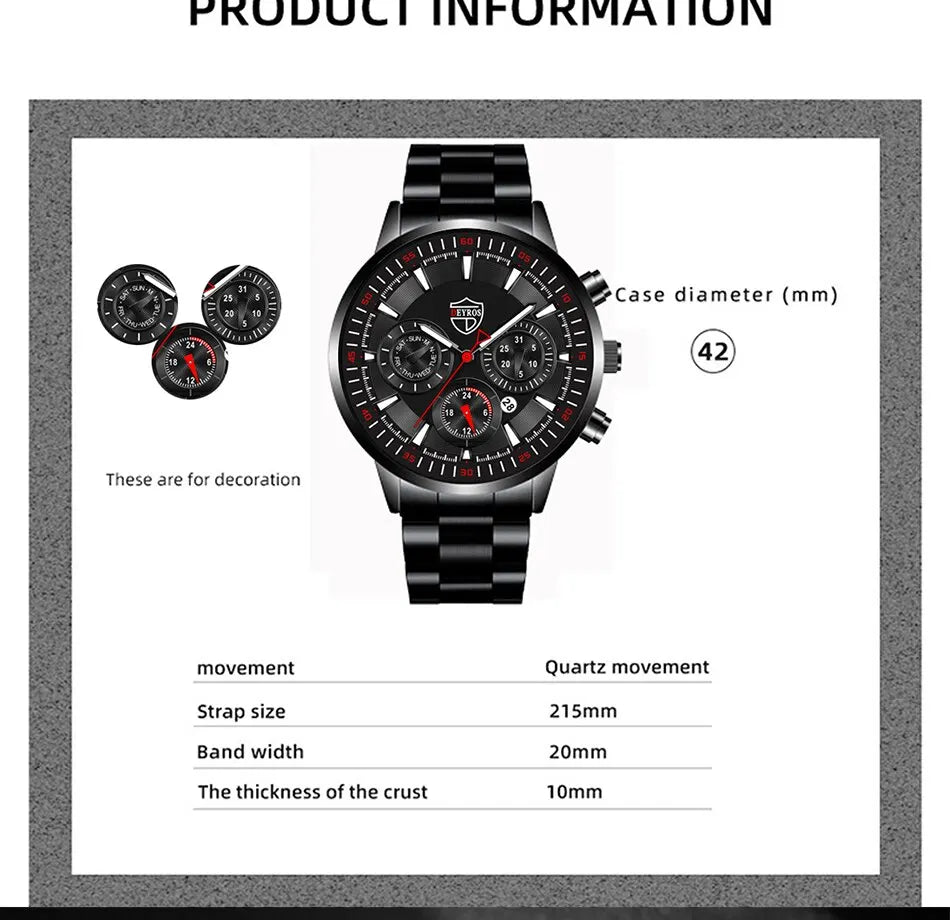 Montre Homme Business Quartz DEYROS – Acier Inoxydable Lumineux Date Calendrier Fashion Casual