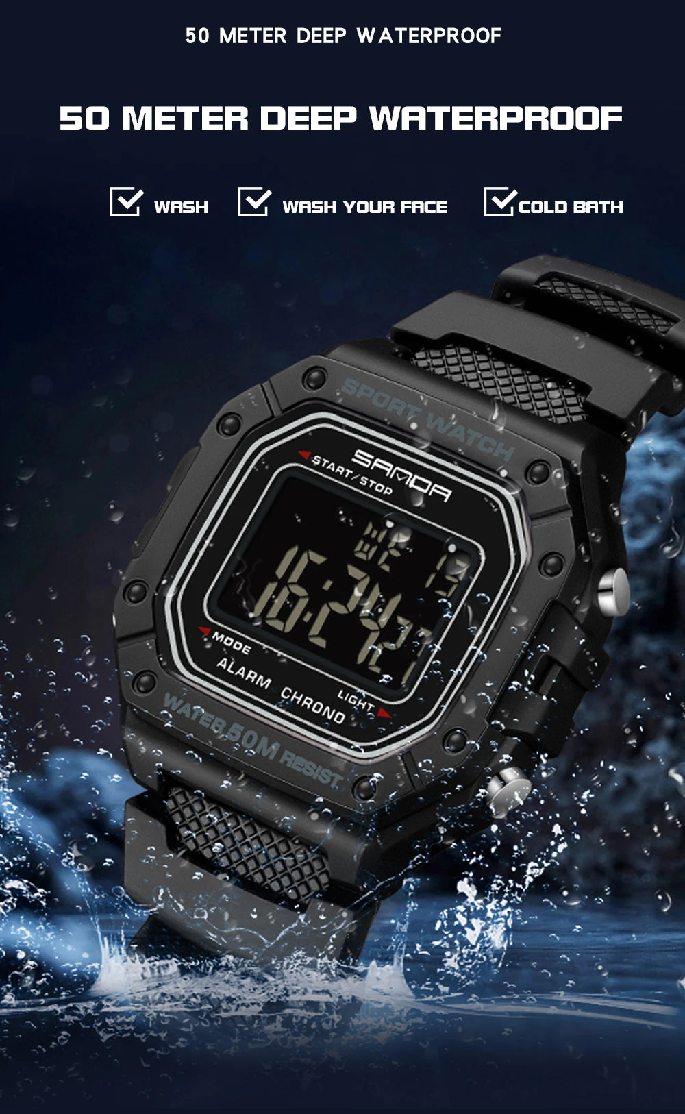 SANDA 2156 Herren Militär Digitaluhr – LED Sport Army Wasserdicht Stoppuhr Großes Zifferblatt