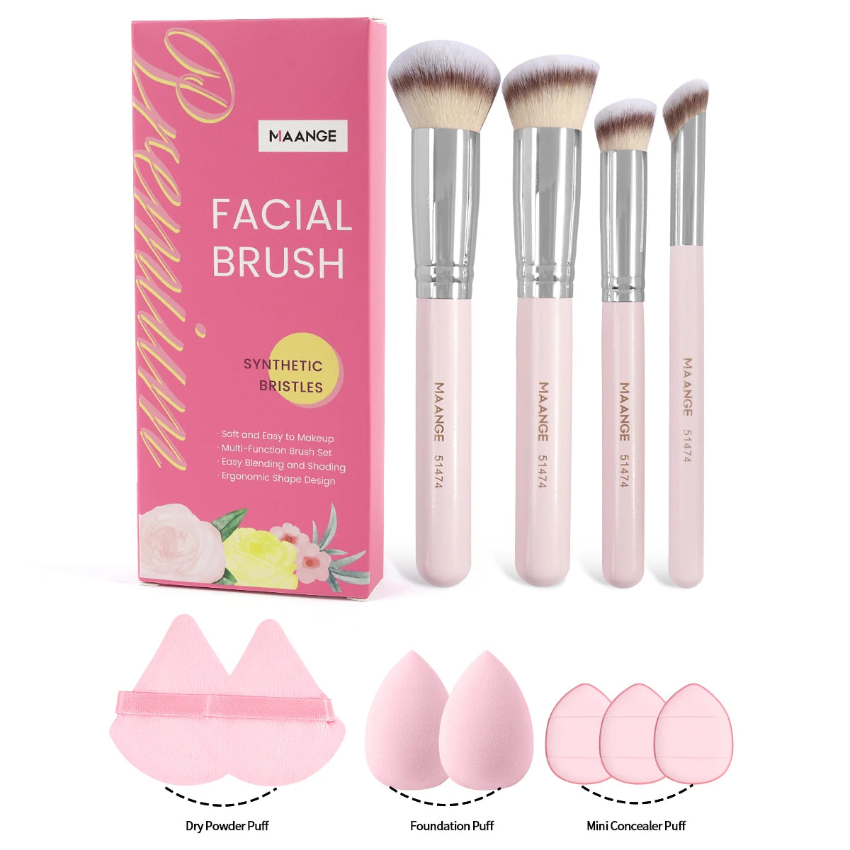 Kit Outils Maquillage 11 Pcs MAANGE – 4 Pinceaux, Puff Poudre, Éponge, Coussin d’Air & Correcteur | Set Complet Fard à Paupières