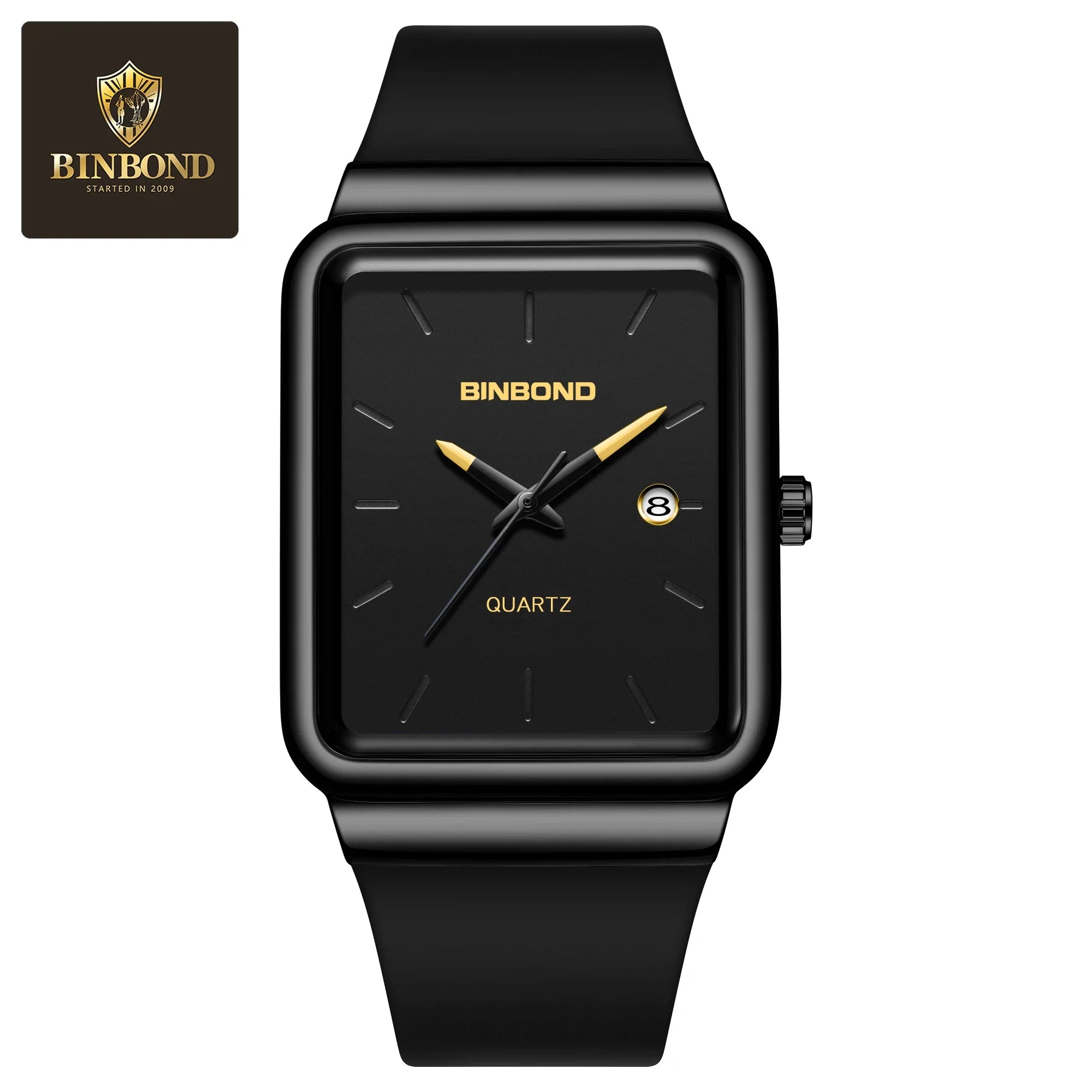 Montre Homme BINBOND Carré Quartz Silicone – Fashion Simple Étanche Tendance Original