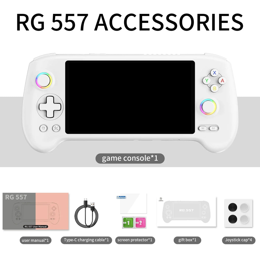 ANBERNIC RG557 Console Gaming Portable – Écran AMOLED 5.48", Android 14, Processeur Dimensity, Joystick Capacitif & Ventilation | Retrogaming Premium