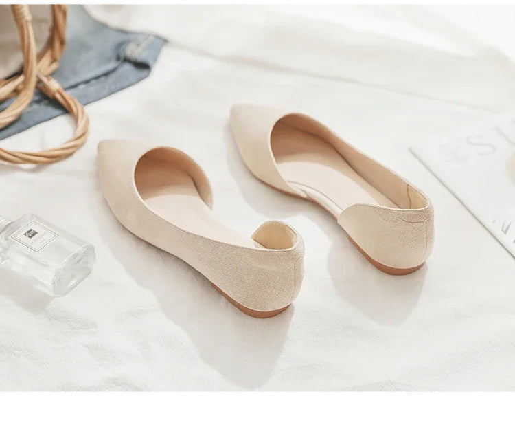 Ballerines Bout Pointu Flock Slip-on 2025 – Talon Plat Couleur Unie Tailles 31 à 46